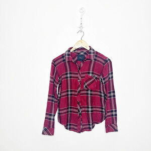 RAILS HUNTER Shirt SANGRIA BLACK WHITE button down rayon womens small S